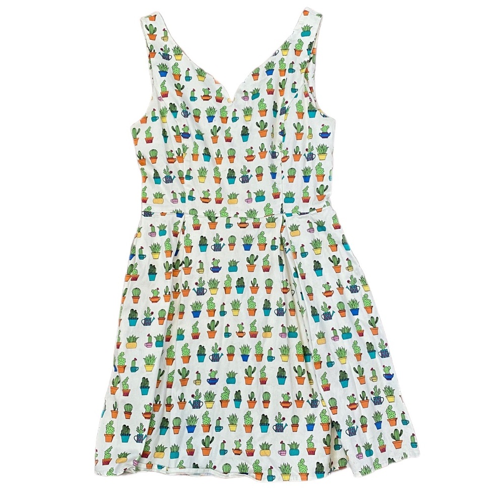 Ixia Cactus Succulents Print 50’s Style Dress With Pickets Size L